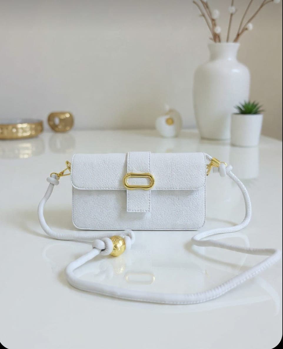Premium White Mini Crossbody Leather Bag – Gold Detail